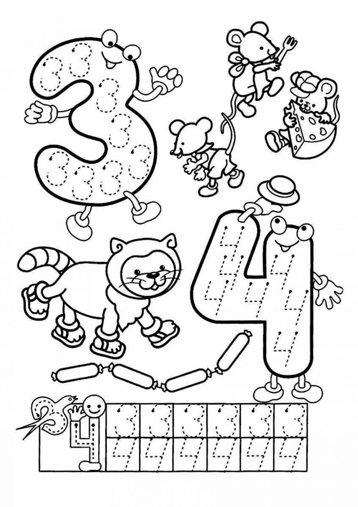 Colorful coloring book with letters and numbers for preschoolers