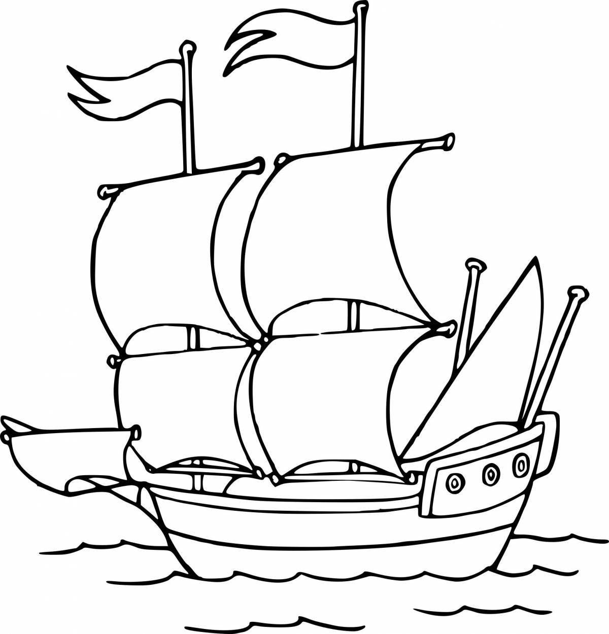 Colorful boat coloring page for 6-7 year olds