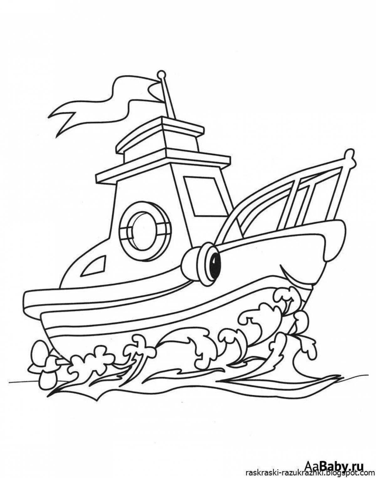 Fun boat coloring for 6-7 year olds