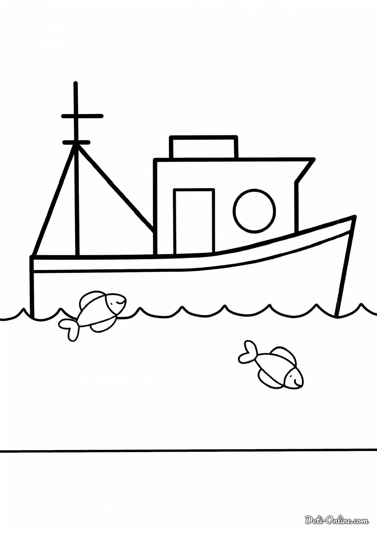 Милая раскраска лодки для детей 6-7 лет