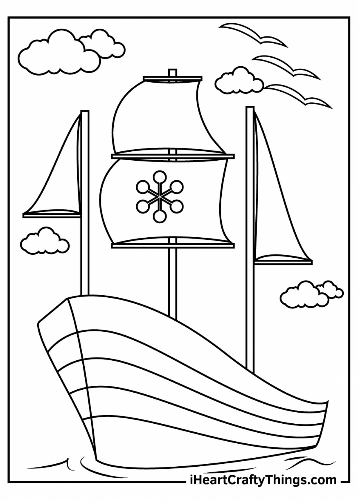 Living boat coloring for children 6-7 years old
