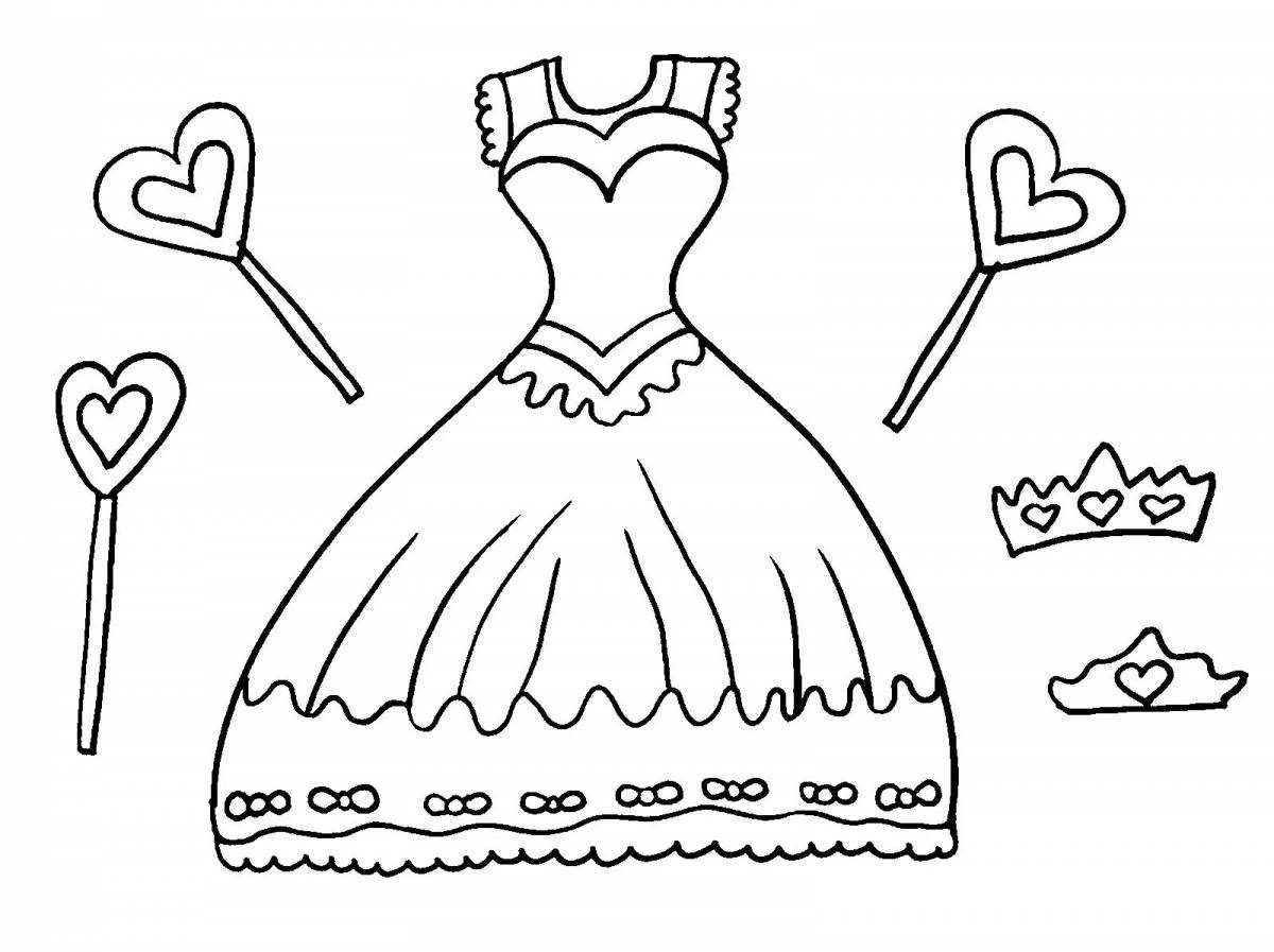 Glamorous dress coloring page for children 4-5 years old