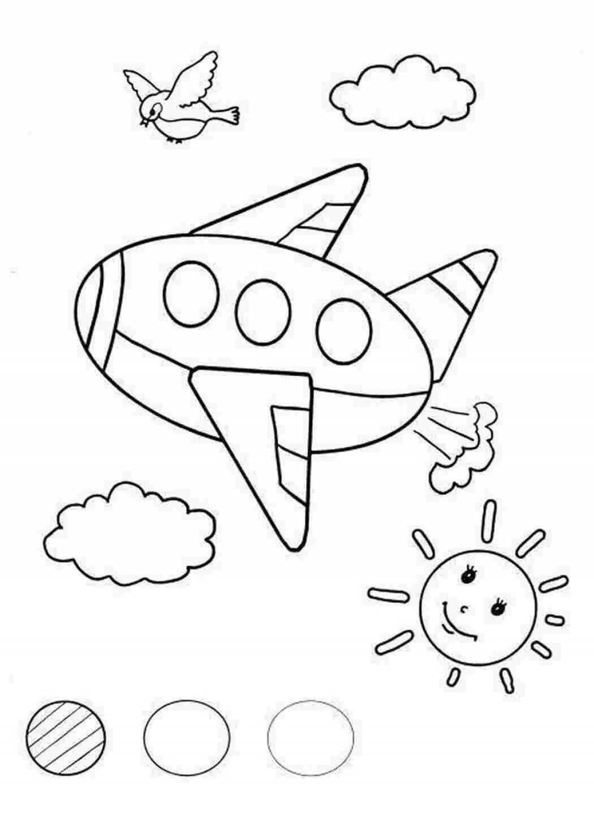 Colorful coloring pages with airplanes for children 2-3 years old