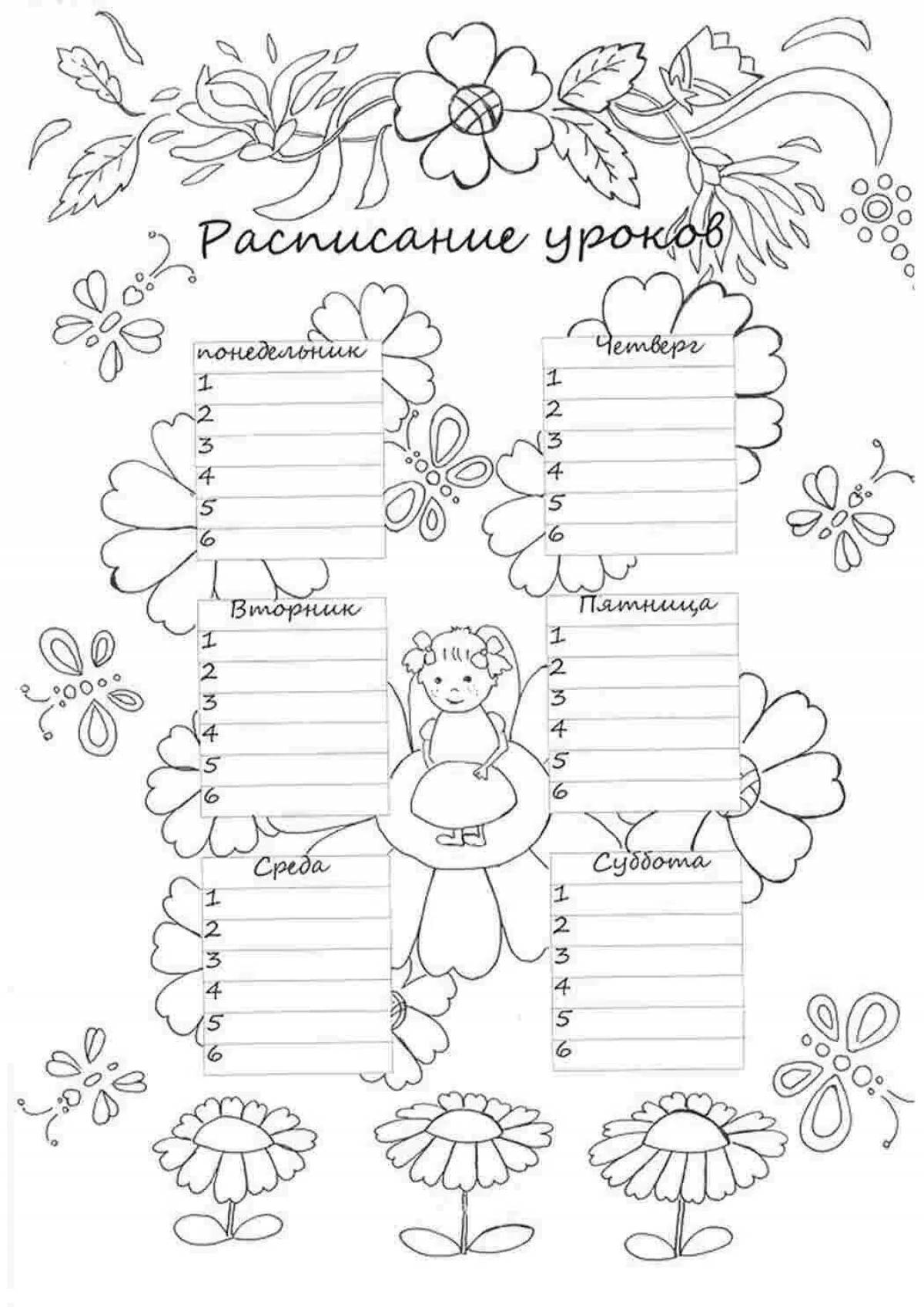 Adorable coloring schedule for girls