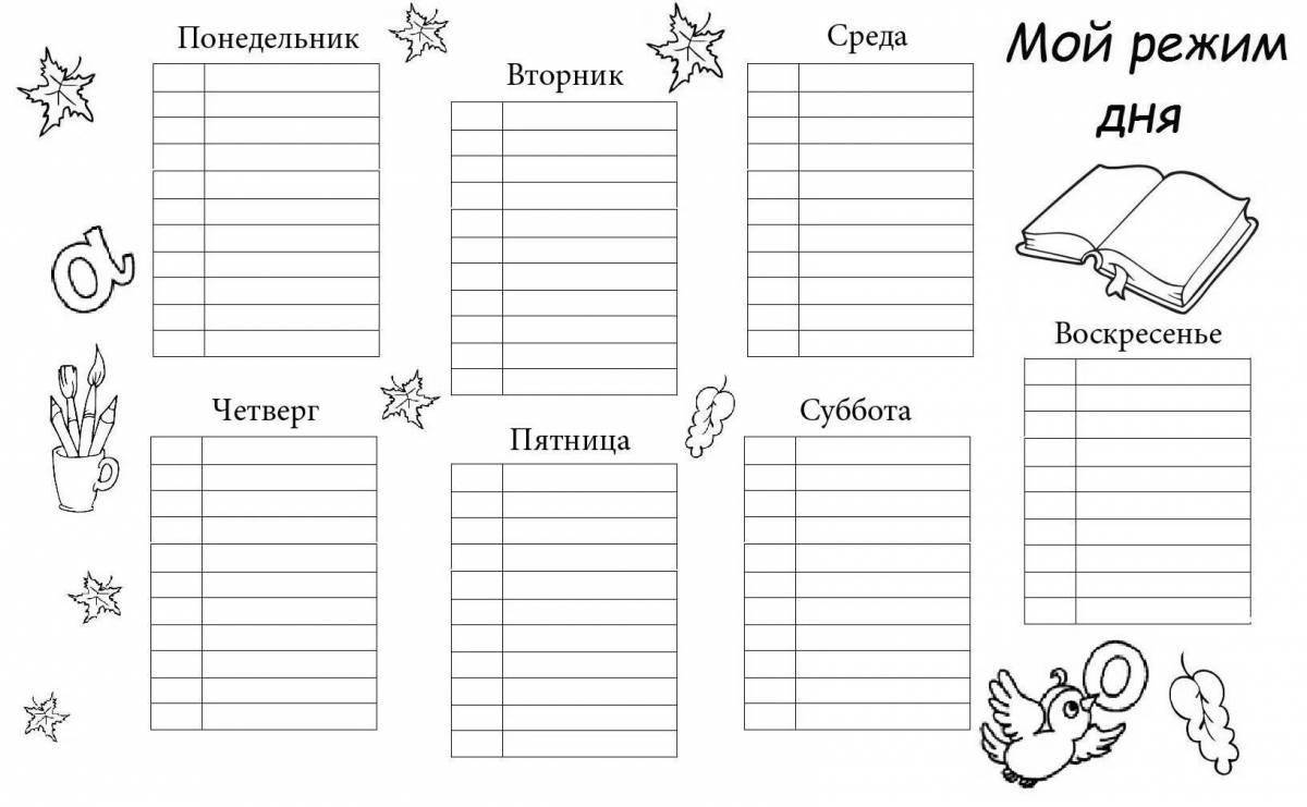 Timetable coloring page with color splatter for girls