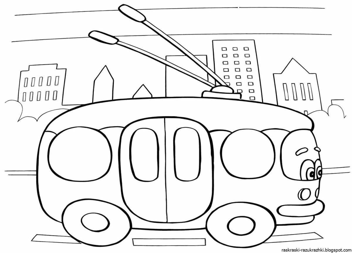 Fun coloring trolleybus for kids