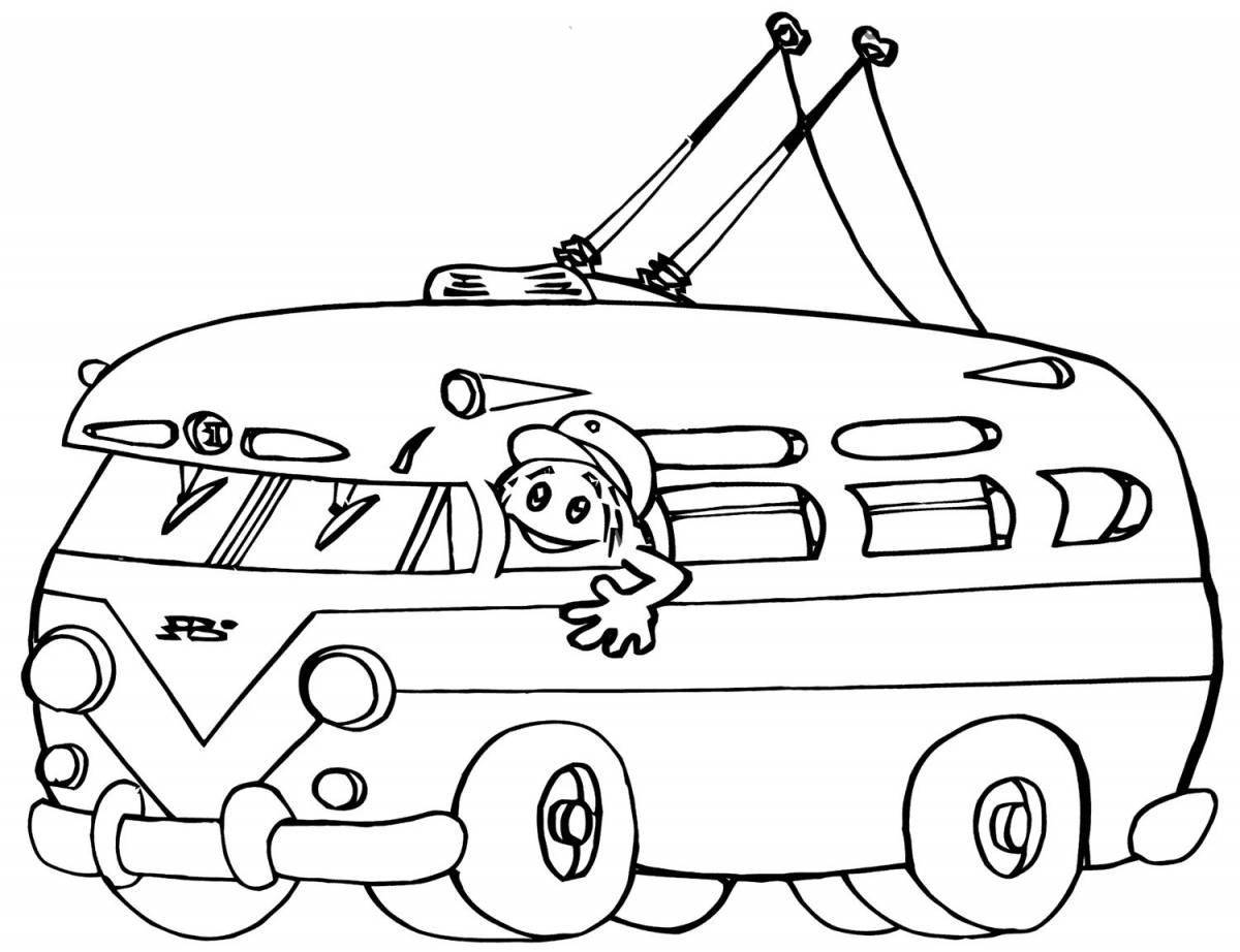Playful trolleybus coloring page for kids