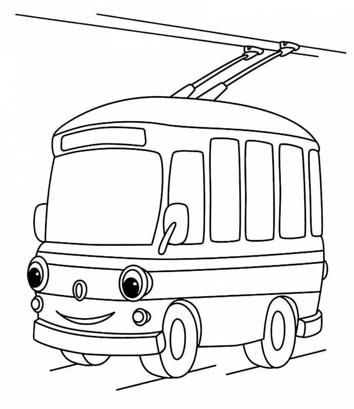 Adorable trolleybus coloring book for kids and teens