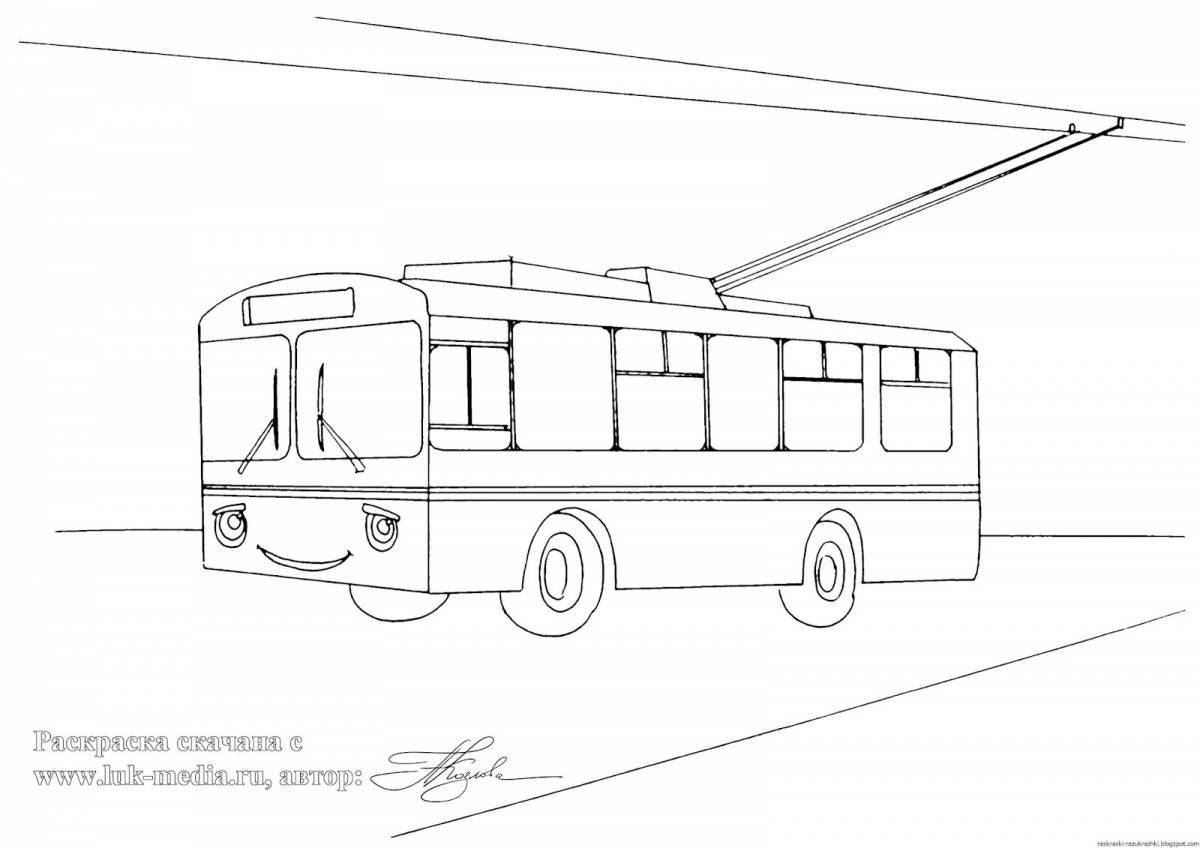 Glitter trolleybus coloring book for kids