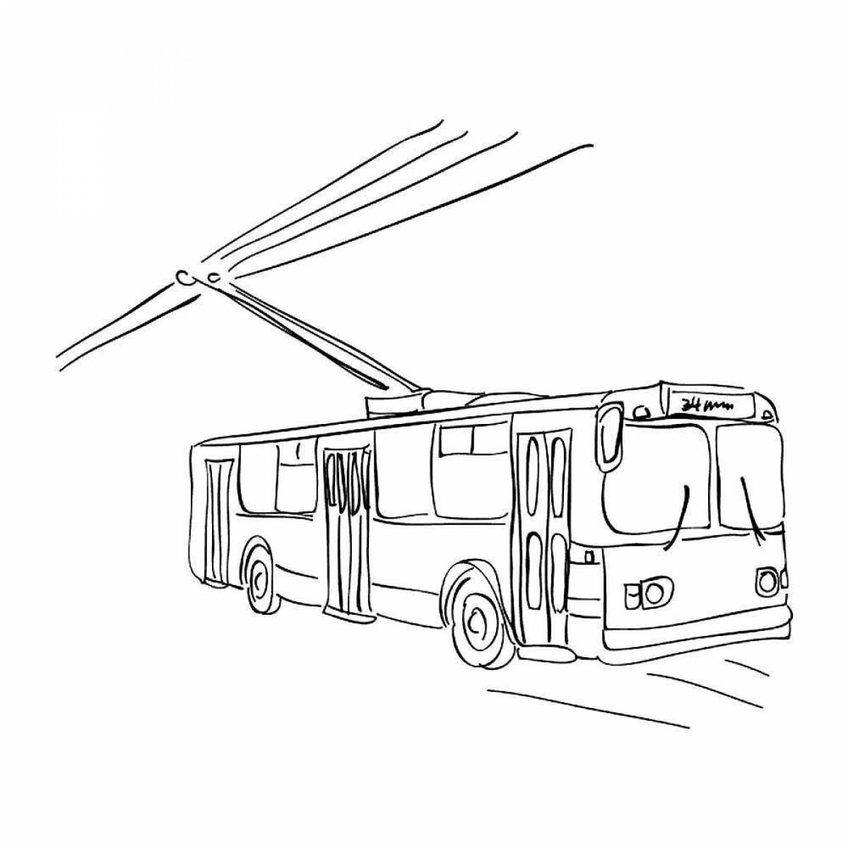 Glowing trolleybus coloring book for beginners