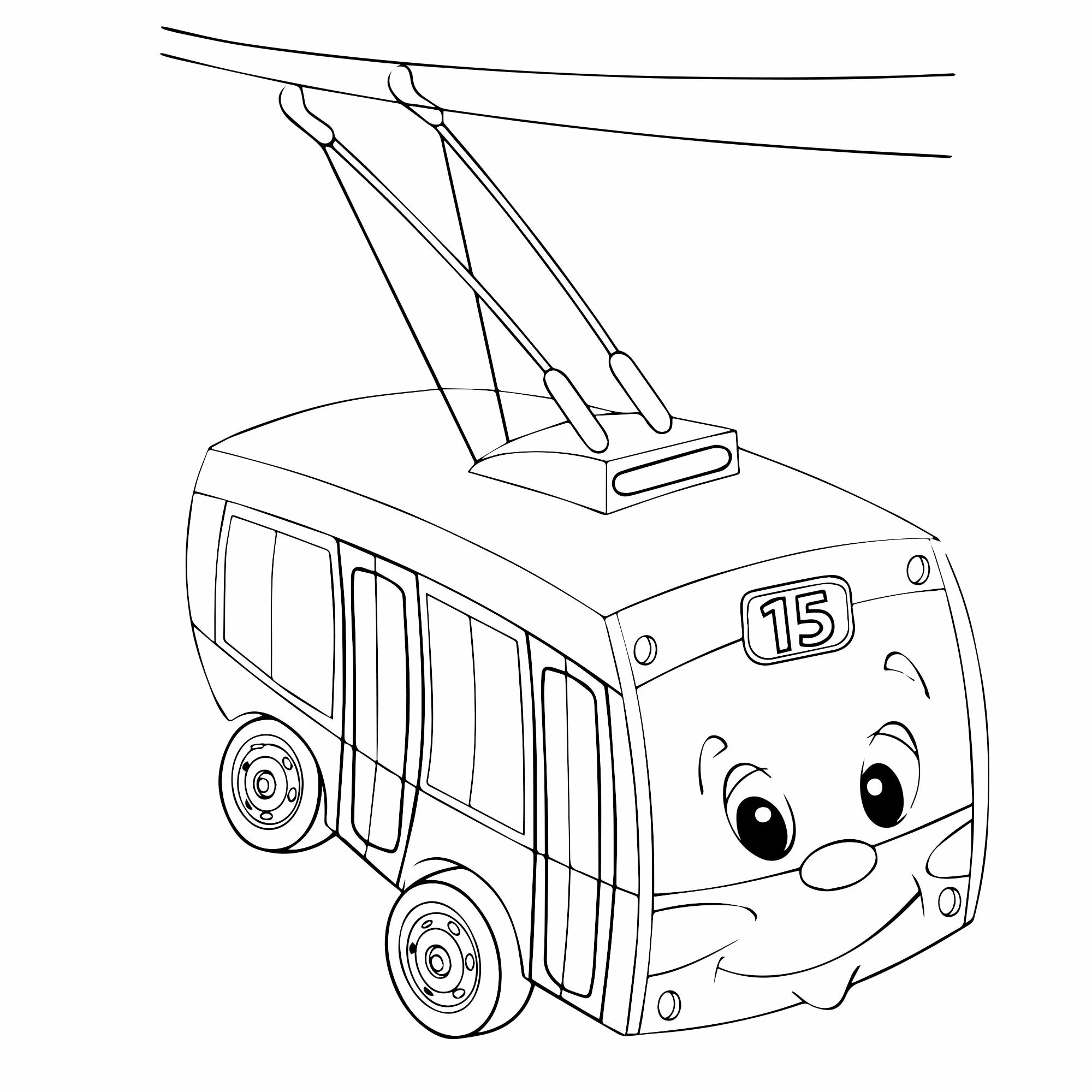 Coloring book glowing trolleybus for students