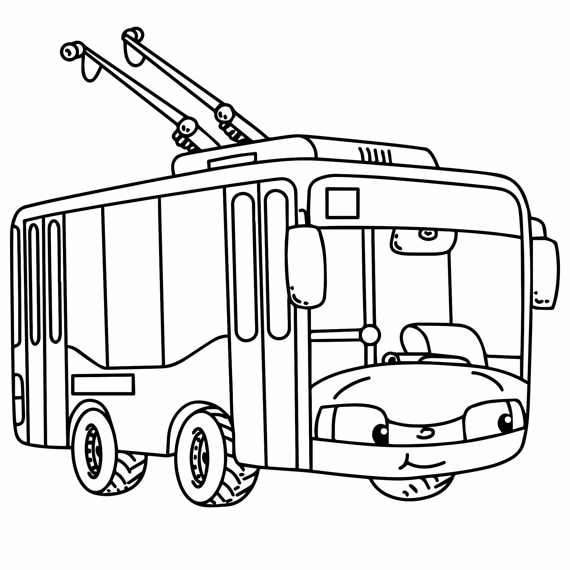Coloring book shining trolleybus for students