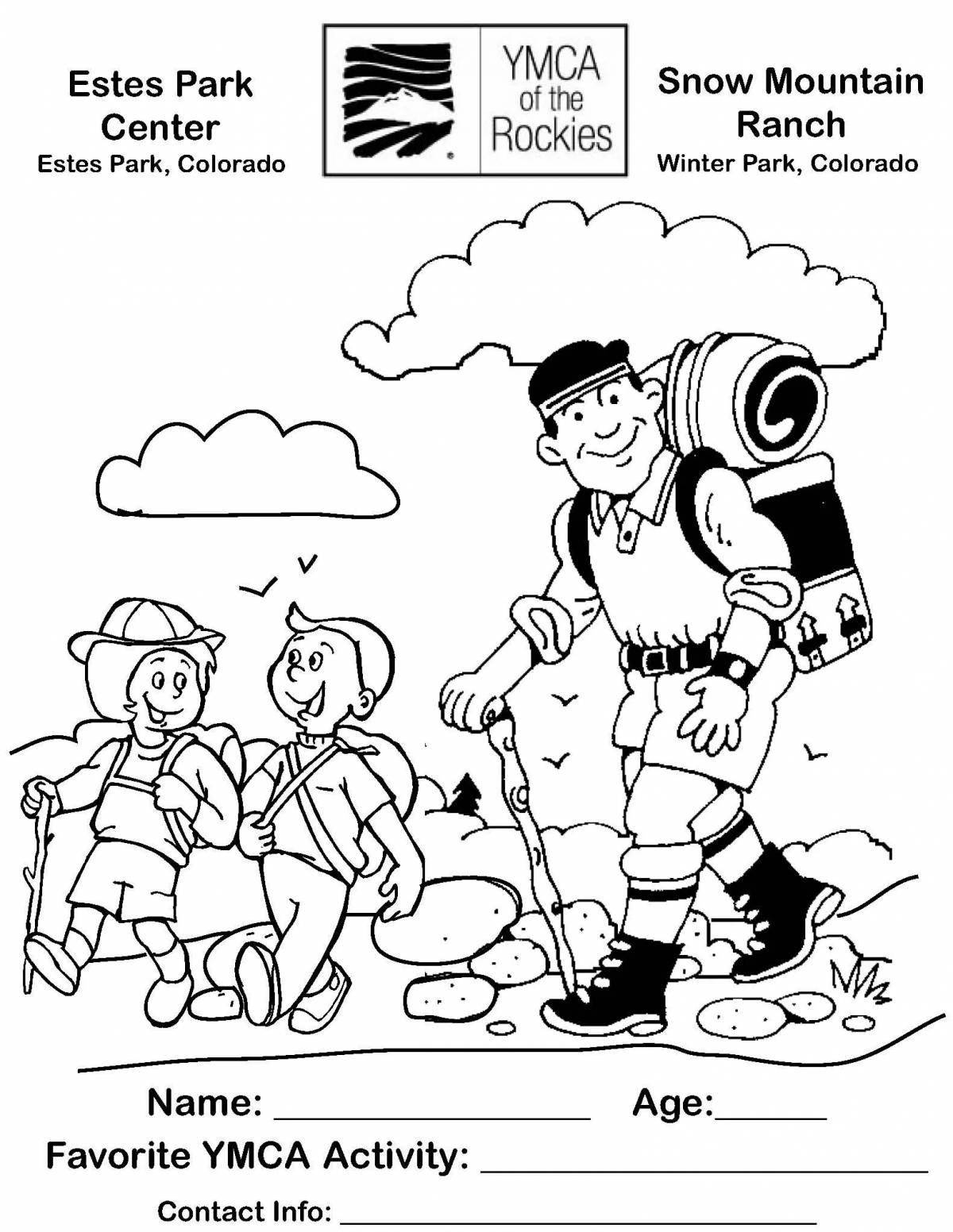 Coloring page energetic tourist