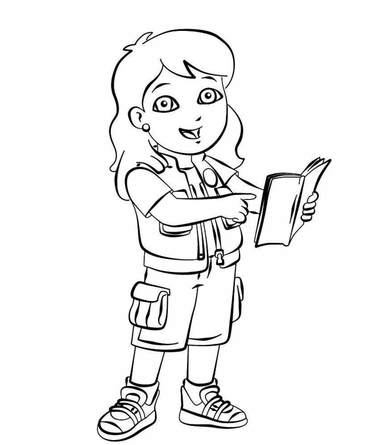 Coloring page cheerful tourist