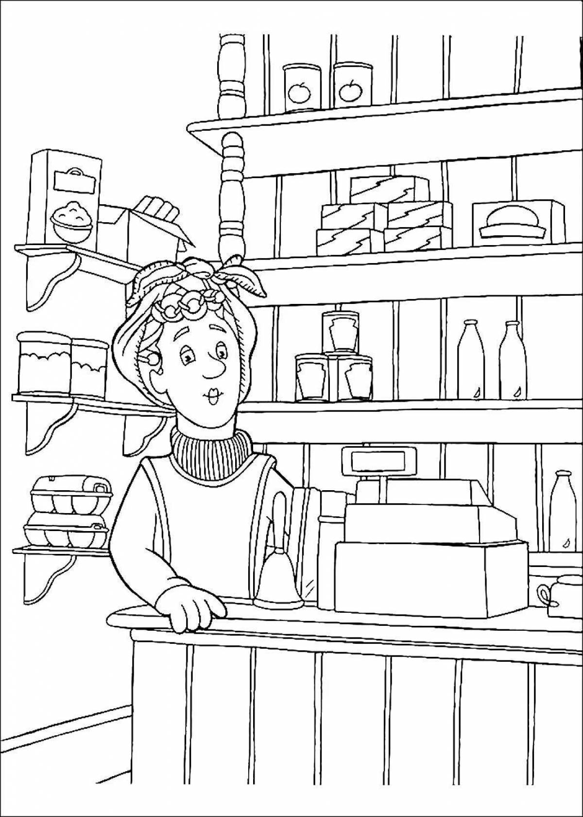 Coloring page cheerful supermarket