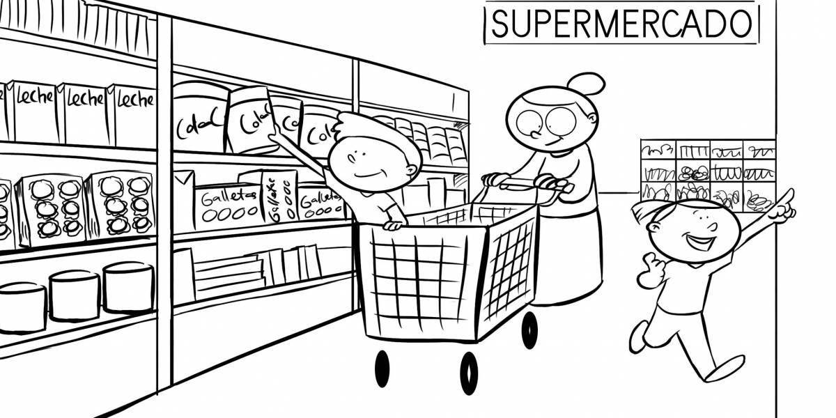 Supermarket fun coloring book