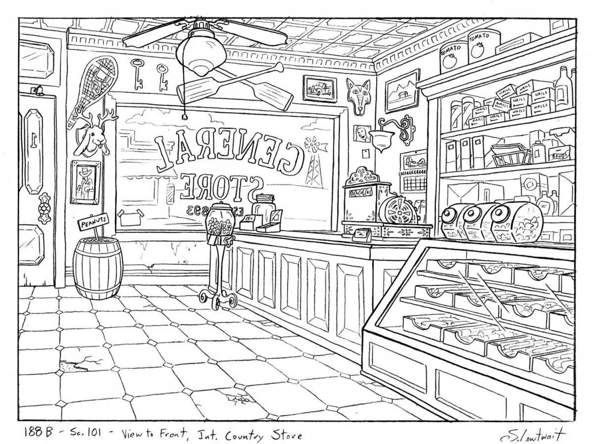 Playful supermarket coloring page