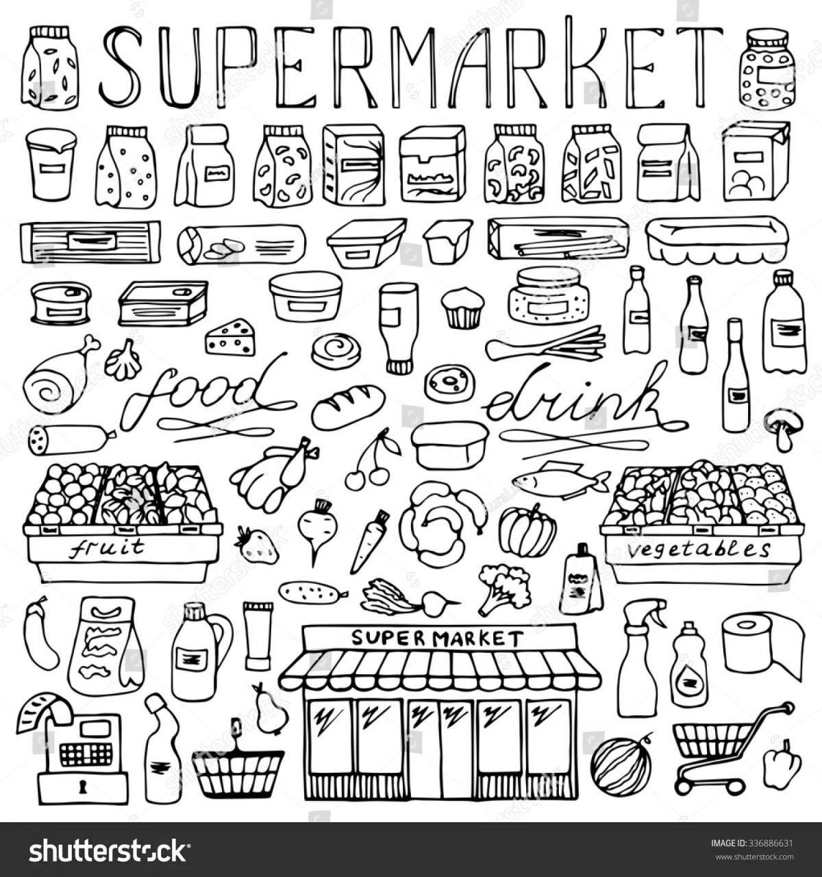 Coloring page colorful-mysterious supermarket