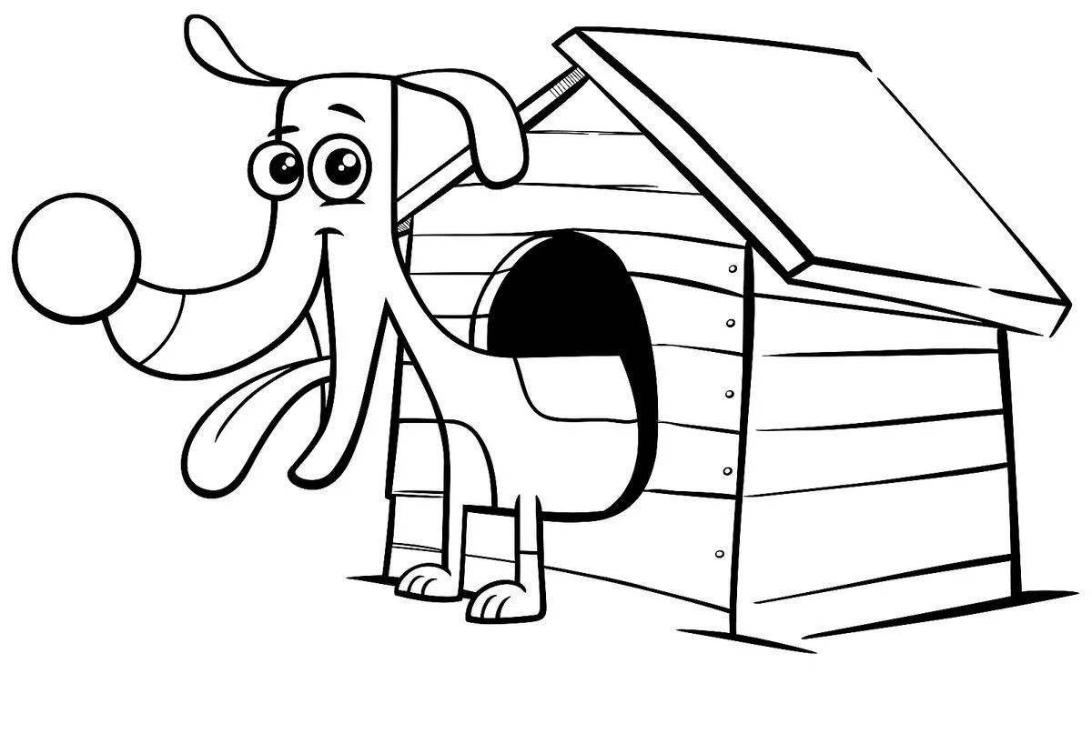 Картинка раскраска собака в будке для детей 3 лет