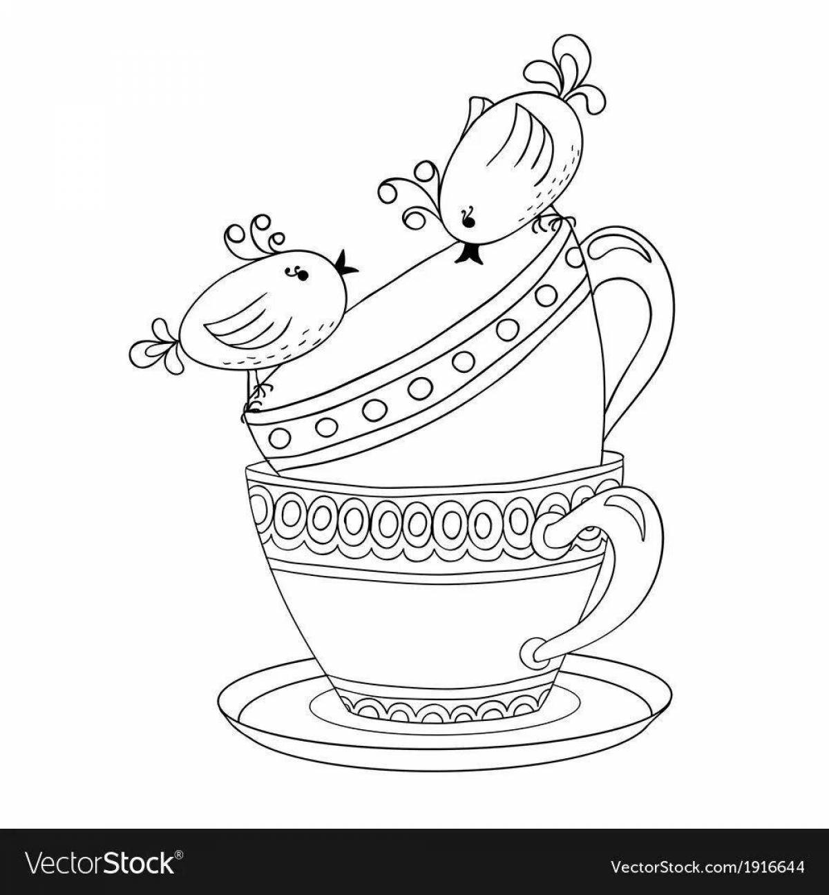 Раскраска чайник и чашки антистресс