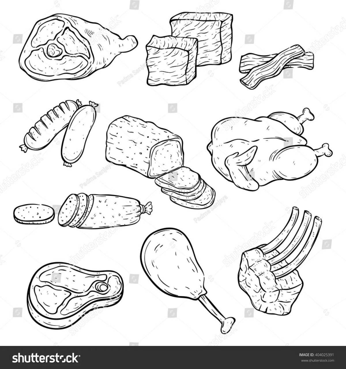 Яркая мясная раскраска для детей