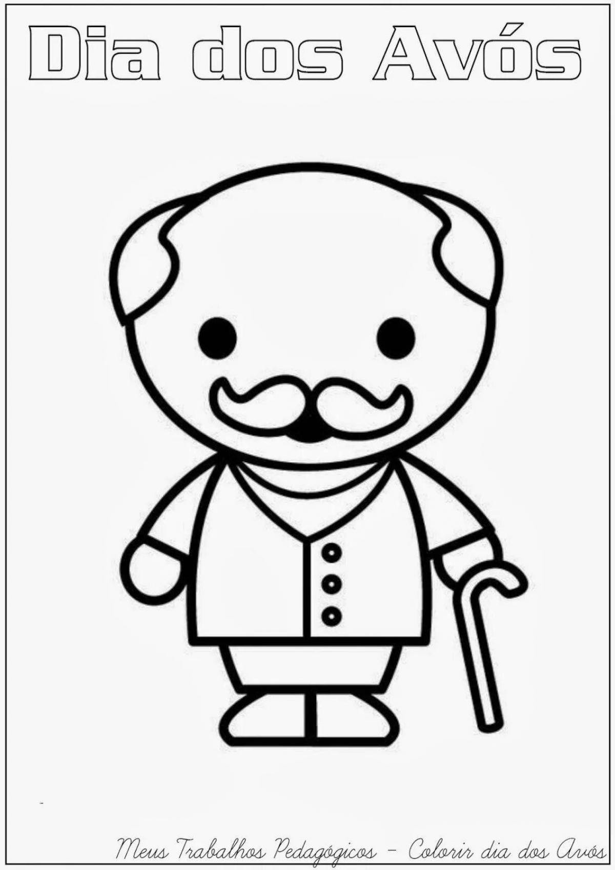 Smiling grandfather coloring page for kids