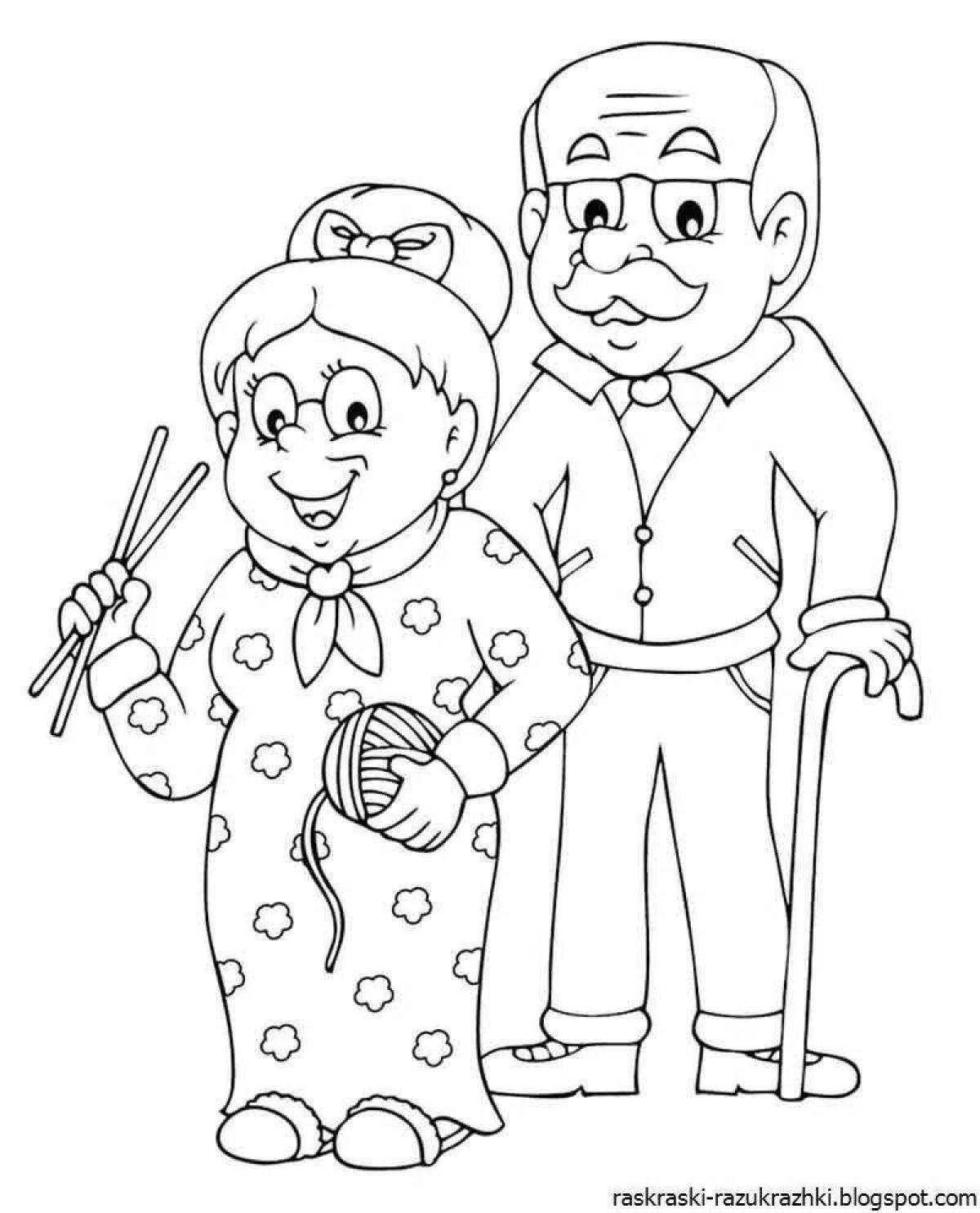 Веселая раскраска дедушка для детей