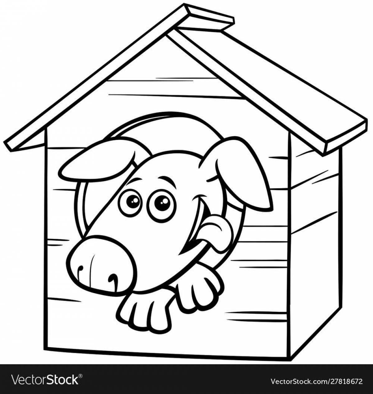 Coloring happy dog ​​house