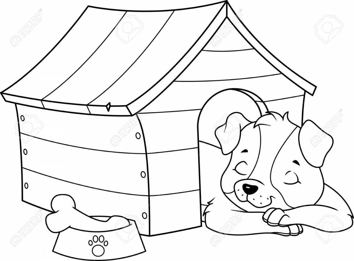 Inviting doghouse coloring page
