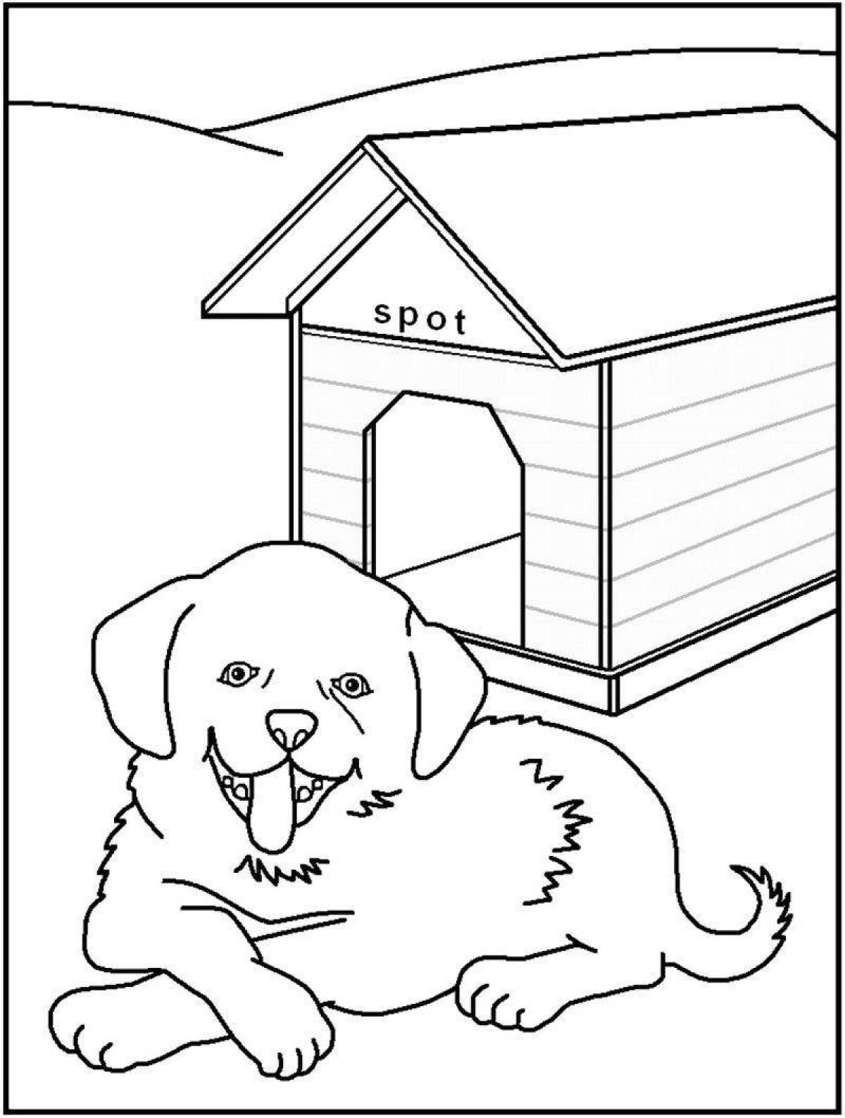 Relaxing dog house coloring page