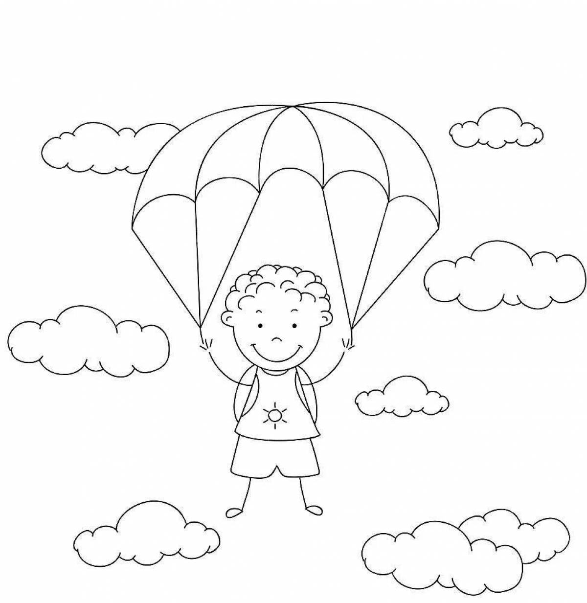 Игривая страница раскраски парашюта для младенцев
