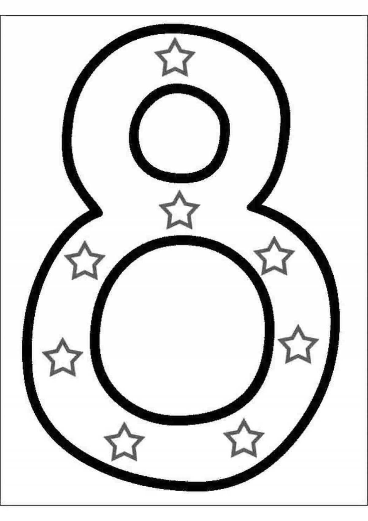 Coloring pages with number 8 for kids