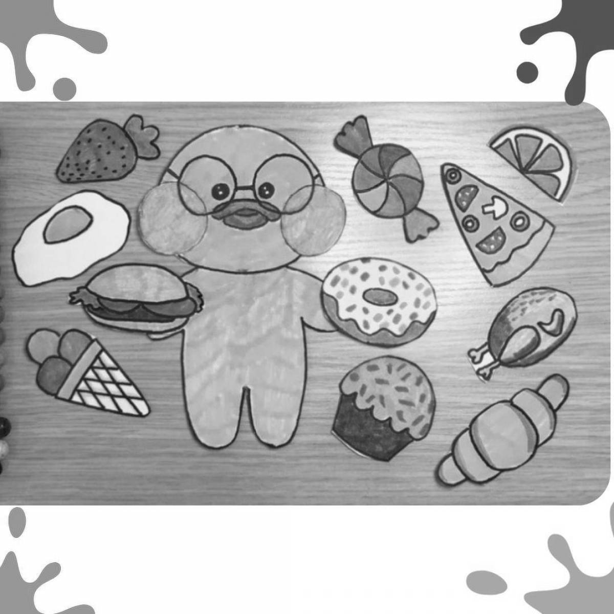 Lalafanfan Duck Food Exciting Coloring Page
