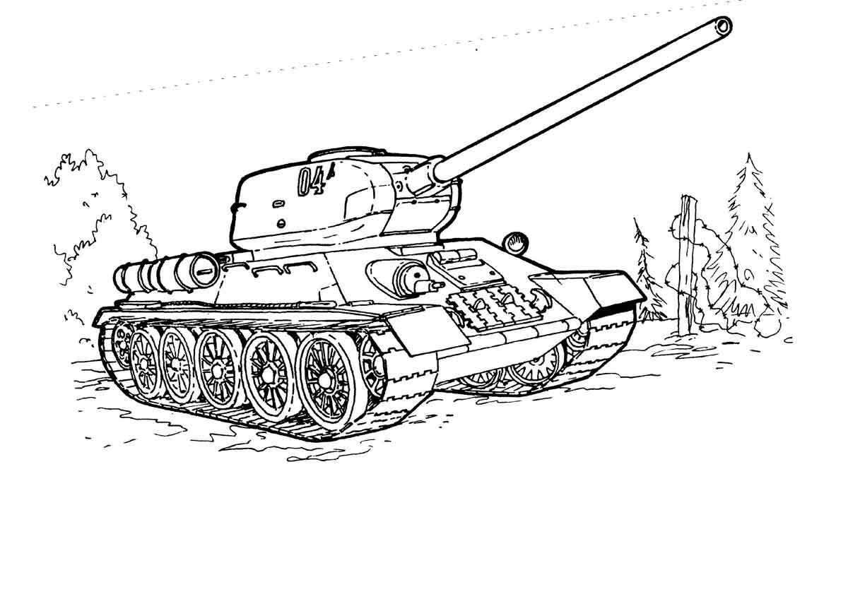 Colorful drawing of a tank for children