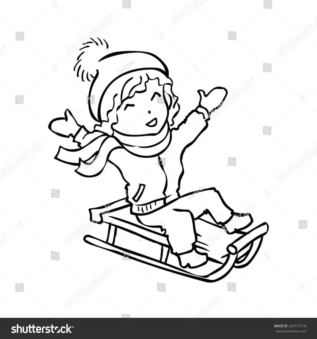 Photo Playful sledding coloring page