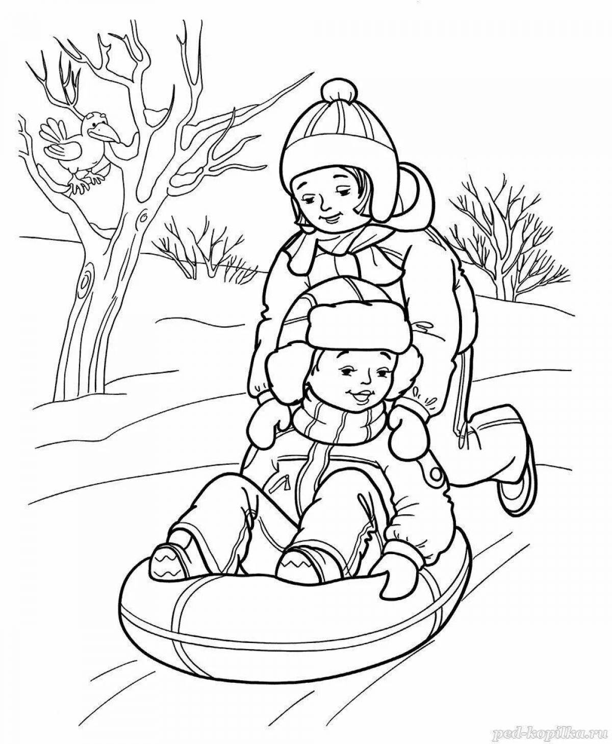 Great sledding coloring book