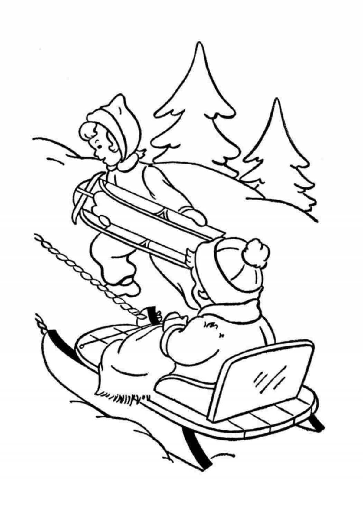 Glittering sled coloring page