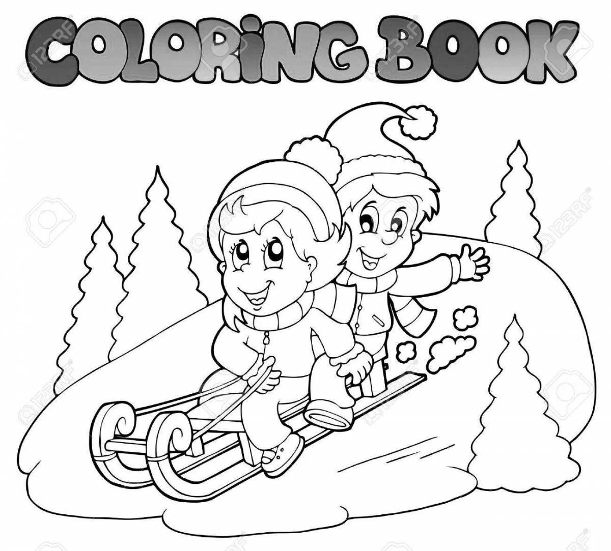 Photo Coloring book glowing sled