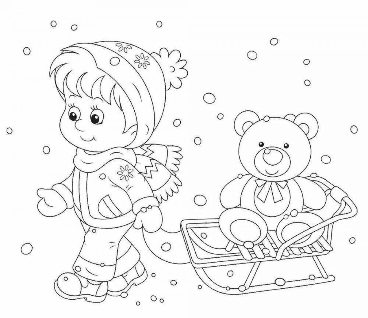 Photo Coloring book shining sleds