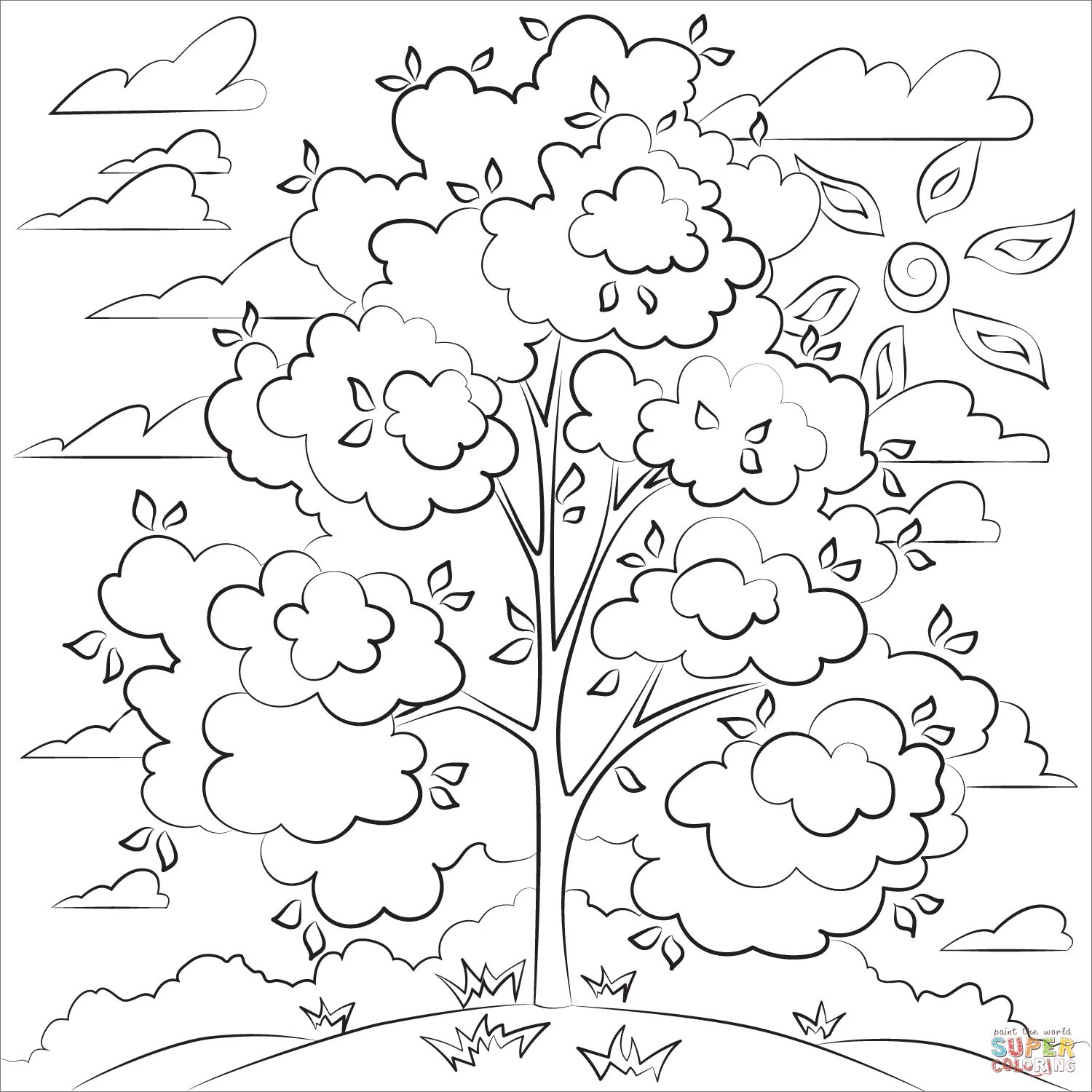 Live tree coloring for children 5-6 years old