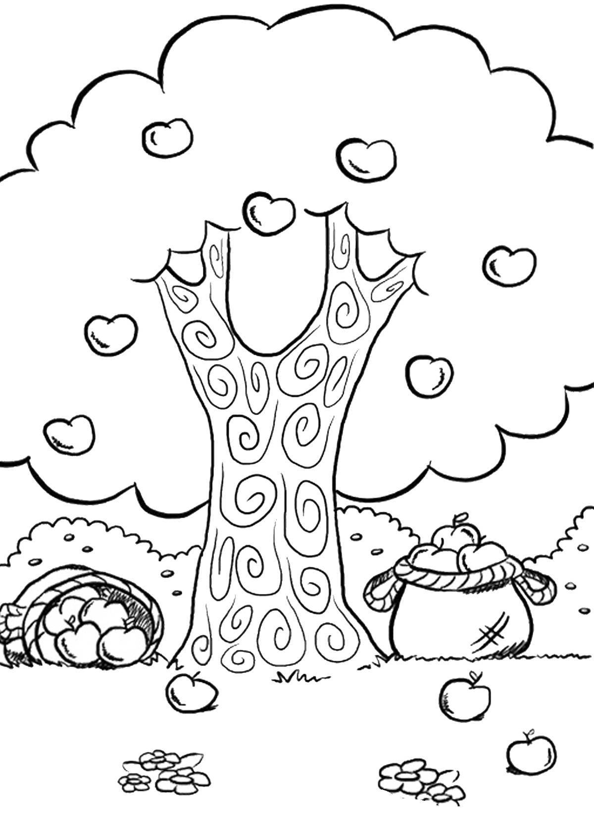 Animated tree coloring page for 5-6 year olds