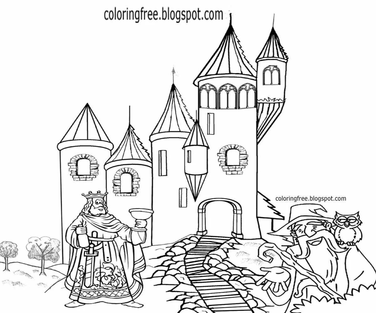 Decorated coloring book castle for children 4-5 years old