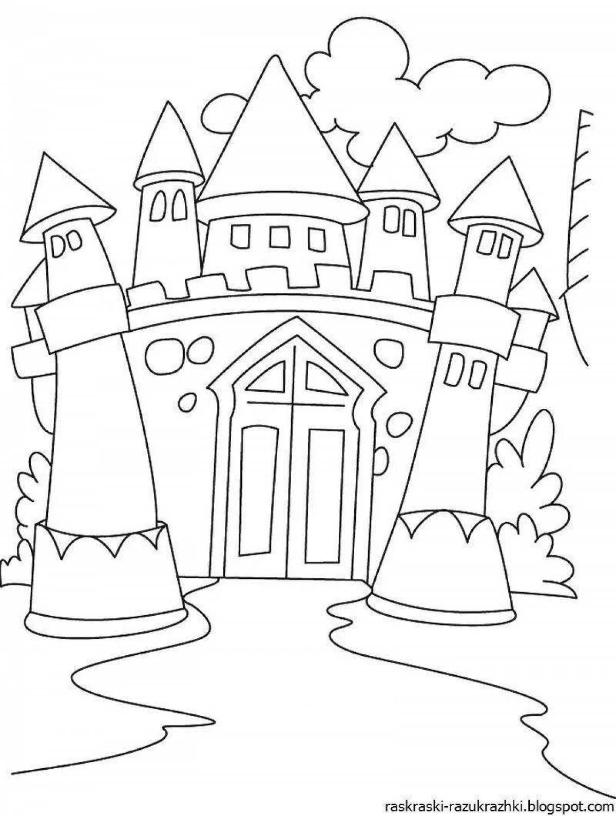 Complex coloring book castle for children 4-5 years old