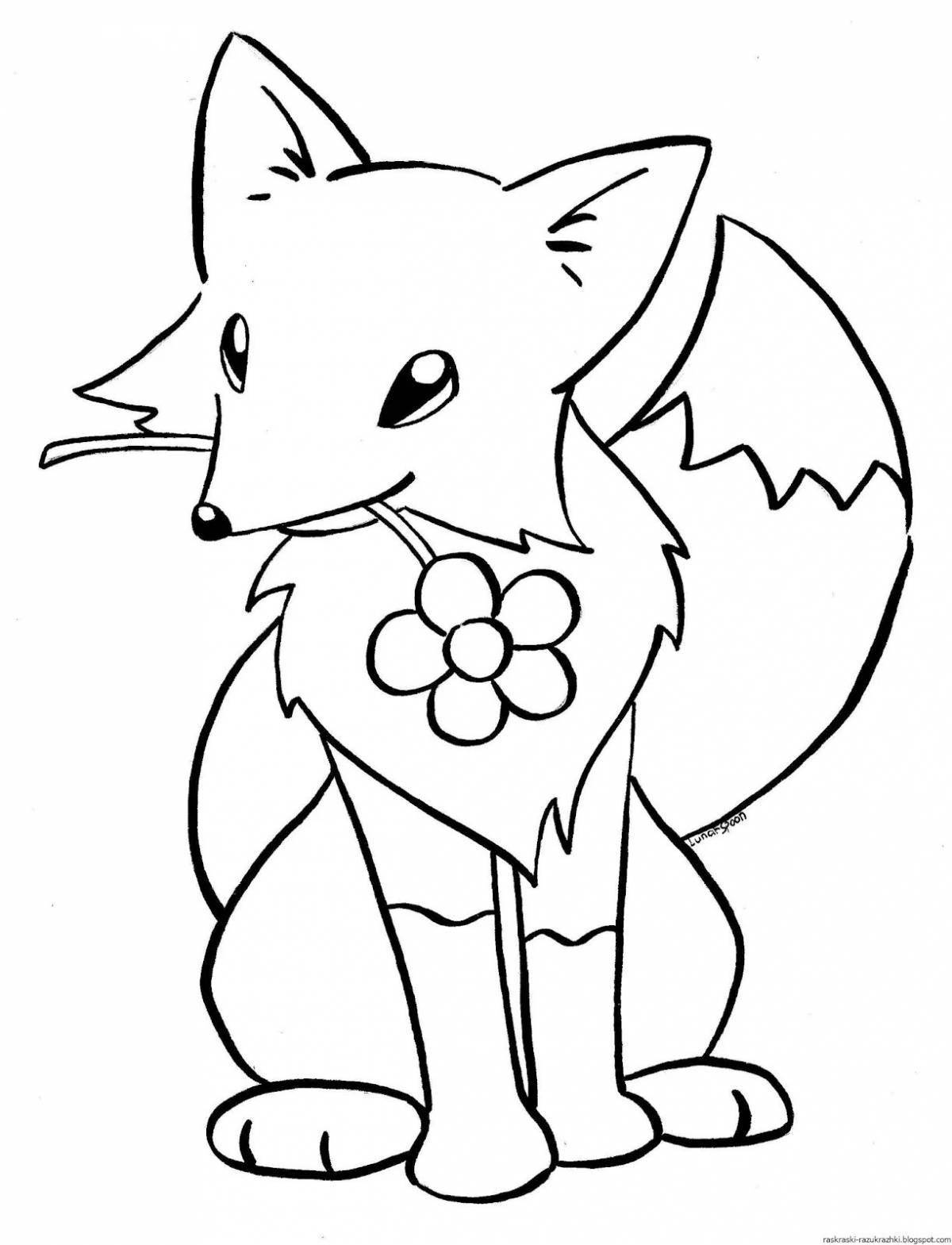 Coloring book cheerful fox for children 3-4 years old