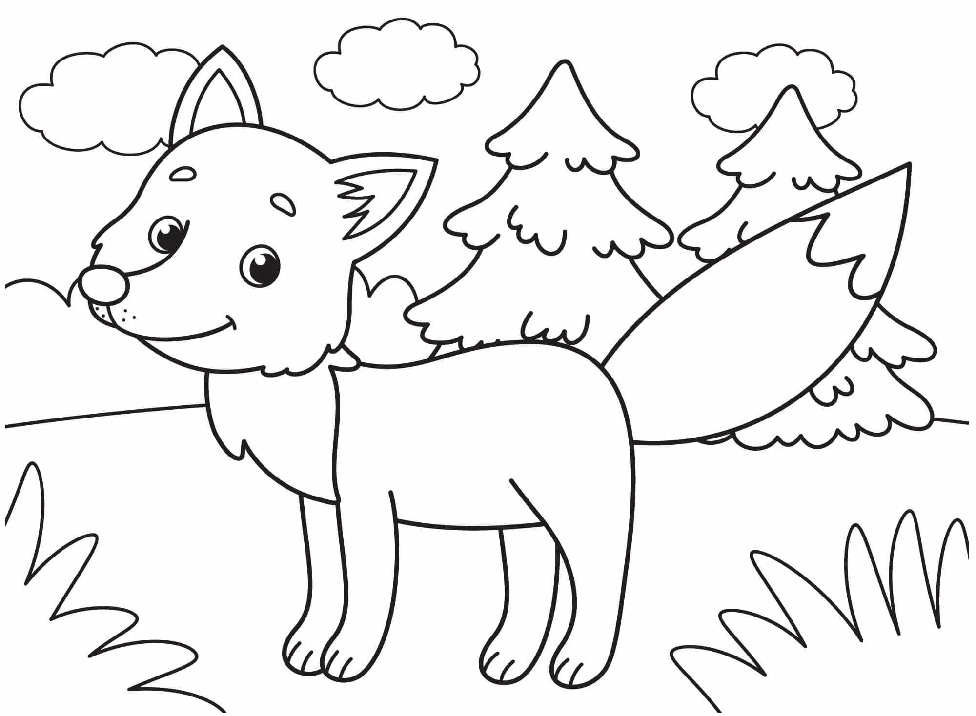 Fun coloring fox for 3-4 year olds