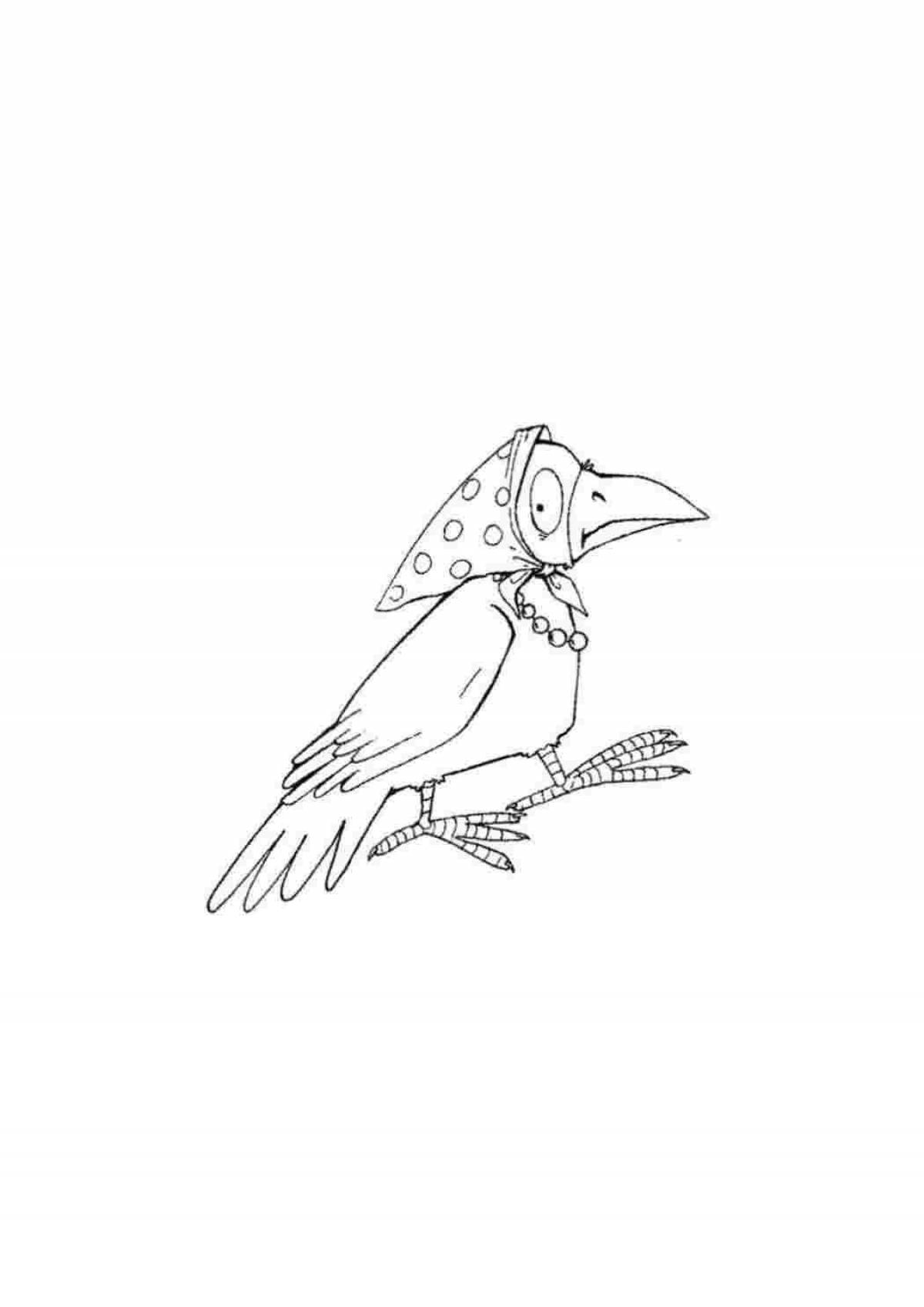 Unique crow coloring page for 3-4 year olds