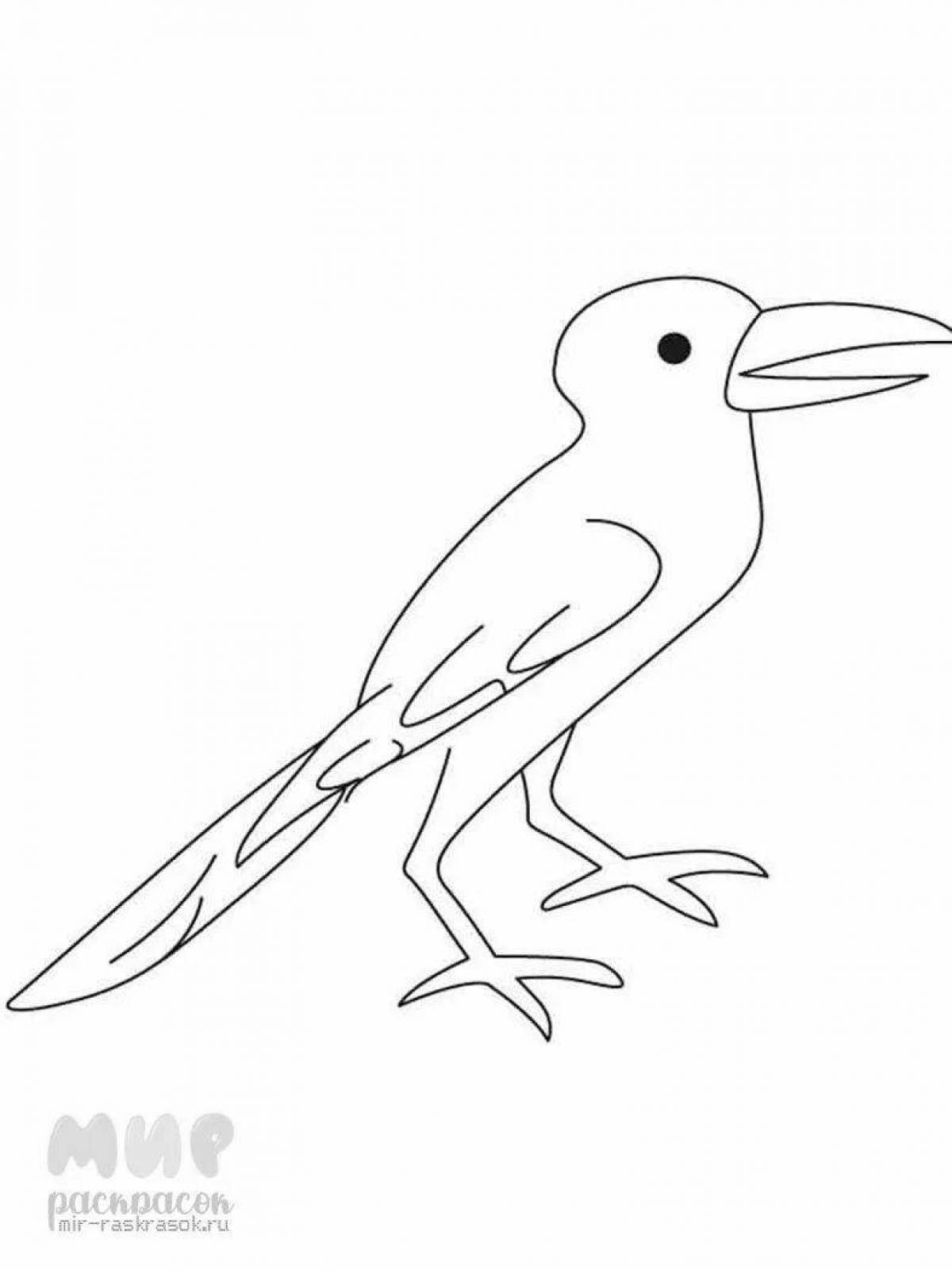 Отличительная страница раскраски ворона для детей 3-4 лет