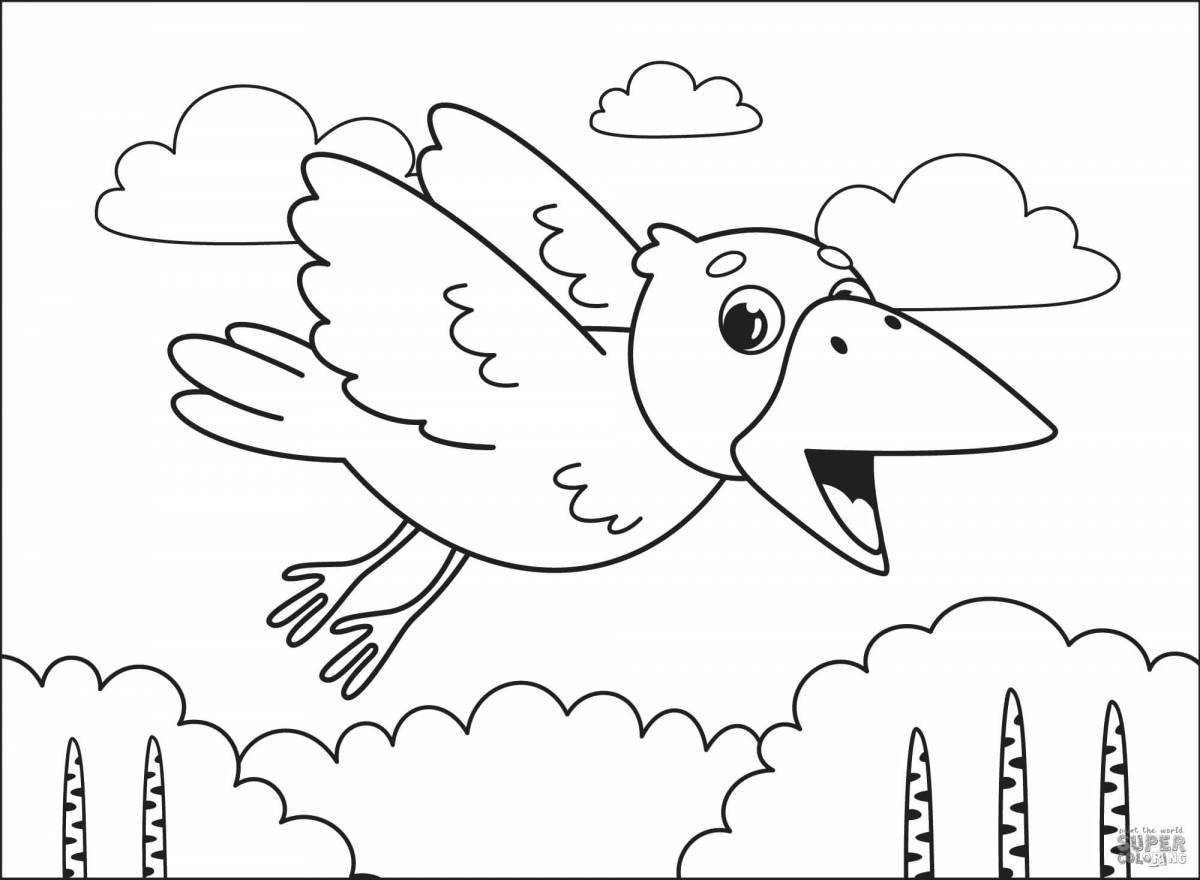 Special crow coloring page for 3-4 year olds
