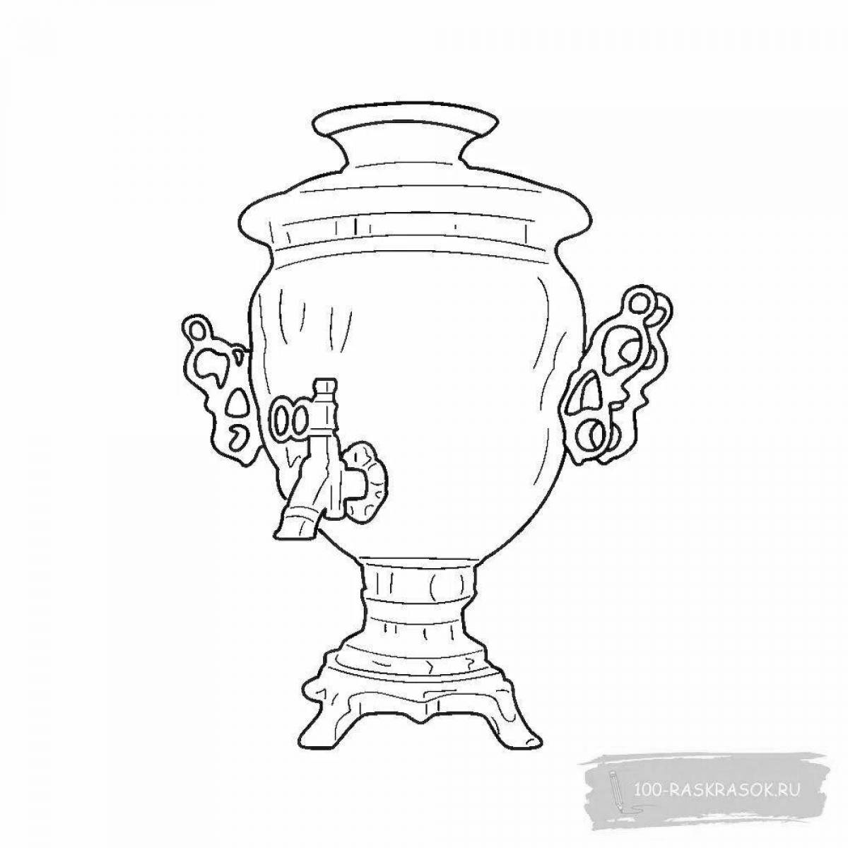 Fun coloring samovar for preschoolers 3-4 years old