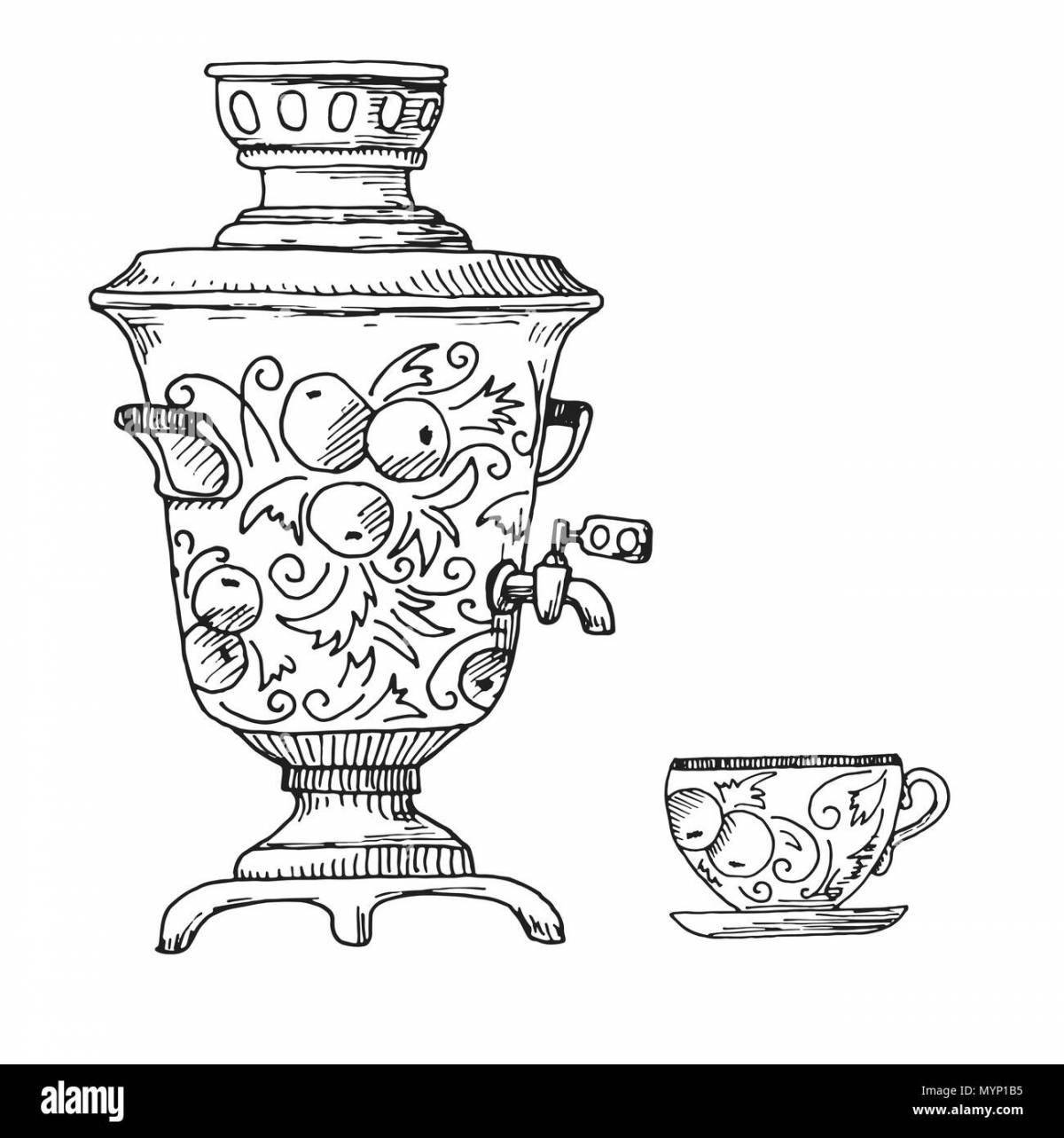 Fun coloring book samovar for kids 3-4 years old